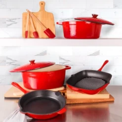 BergHOFF Neo 9Pc Cast Iron Cookware Set, Red