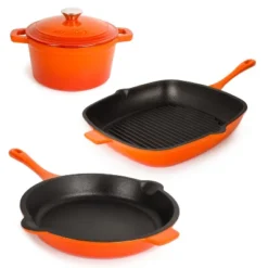 BergHOFF Neo 4Pc Cast Iron Cookware Set, Square Grill Pan 11", Fry Pan 10" & 3qt. Covered Dutch Oven -BergHOFF Store GUEST 01e48fab ec71 4592 9cb9 c781b0de483b