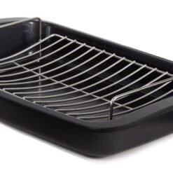BergHOFF Graphite Non-stick Recycled Cast Aluminum Roaster With Removable Rack 16.5" X 11" X 2.75" -BergHOFF Store GUEST 0dbb2c86 76b7 4c54 8214 6ee0a39a90ad