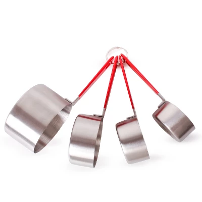 BergHOFF 4Pc Stainless Steel Measuring Cups, PP Cover Handles, Silver, Red 3 BergHOFF 4Pc Stainless Steel Measuring Cups, PP Cover Handles, Silver, Red - Image 3