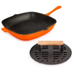 BergHOFF Neo 2Pc Cast Iron Set: 11" Grill Pan & With Slotted Steak Press -BergHOFF Store GUEST 2462740d 82c7 44fb a26c 369d1f8f3cbf