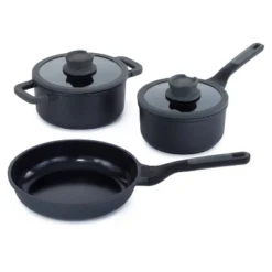 BergHOFF Leo Stone+ Nonstick Ceramic Cookware Set With Glass Lid, Recycled Cast Aluminum -BergHOFF Store GUEST 28461abd c2da 4c96 b0ff 3b3b60bc3d79