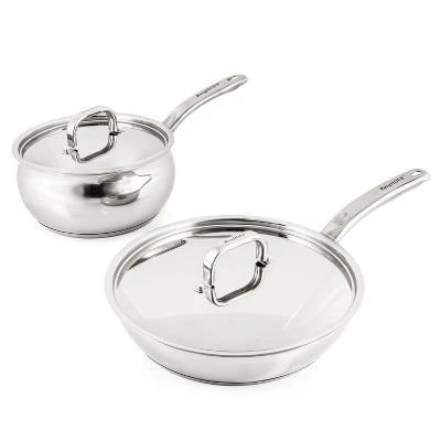 BergHOFF Belly Shape 18/10 Stainless Steel 4Pc Skillet & Saucepan Set, Metal Lid 9 BergHOFF Belly Shape 18/10 Stainless Steel 4Pc Skillet & Saucepan Set, Metal Lid - Image 9