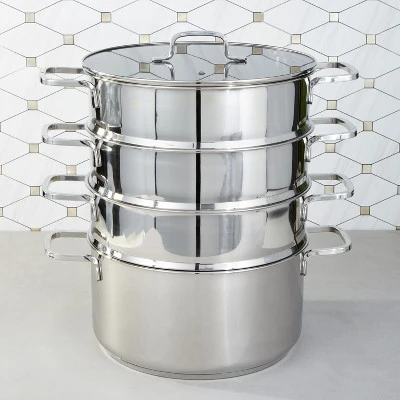 BergHOFF Helix 5Pc Recycled 18/10 Stainless Steel Steamer Set With Glass Lids 6 BergHOFF Helix 5Pc Recycled 18/10 Stainless Steel Steamer Set With Glass Lids - Image 6