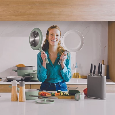 BergHOFF Balance Non-stick Ceramic 2Pc Frying Pan 9.5" And Nylon Turner 13.75", Recycled Aluminum, Moonmist 7 BergHOFF Balance Non-stick Ceramic 2Pc Frying Pan 9.5" And Nylon Turner 13.75", Recycled Aluminum, Moonmist - Image 7