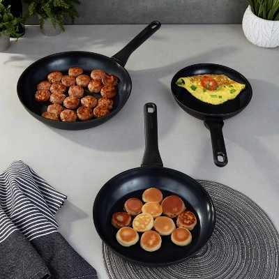 BergHOFF Helix 3Pc Nonstick Ceramic Frying Pan Set, Recycled Aluminum, Black 1 BergHOFF Helix 3Pc Nonstick Ceramic Frying Pan Set, Recycled Aluminum, Black