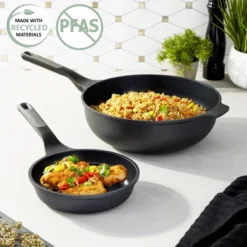 BergHOFF Leo Stone+ 2Pc Nonstick Ceramic Stir Frying Cookware Set, Recycled Cast Aluminum