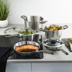 BergHOFF Bolt 8Pc Recycled 18/10 Stainless Steel Cookware Set With Glass Lids, Green