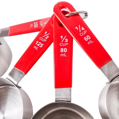 BergHOFF 4Pc Stainless Steel Measuring Cups, PP Cover Handles, Silver, Red 2 BergHOFF 4Pc Stainless Steel Measuring Cups, PP Cover Handles, Silver, Red - Image 2