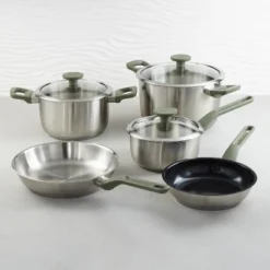 BergHOFF Bolt 8Pc Recycled 18/10 Stainless Steel Cookware Set With Glass Lids, Green -BergHOFF Store GUEST 6133a149 aecf 4334 ac8d b777bffcffa8