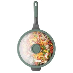 BergHOFF FOREST Nonstick Wok Pan, Strainer Glass Lid With Spoon Rest