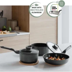 BergHOFF Leo Stone+ Nonstick Ceramic Cookware Set With Glass Lid, Recycled Cast Aluminum -BergHOFF Store GUEST 6e045c5f dd78 4e73 bd06 bcbc4dbb3466 1