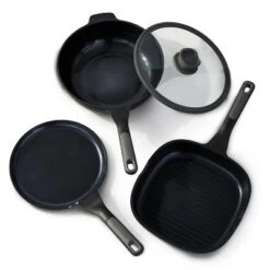 BergHOFF Leo Stone+ 4Pc Nonstick Ceramic Cookware Set With Glass Lid, Recycled Cast Aluminum -BergHOFF Store GUEST 82c56b17 cec3 416f 9be9 1fa59f44518c
