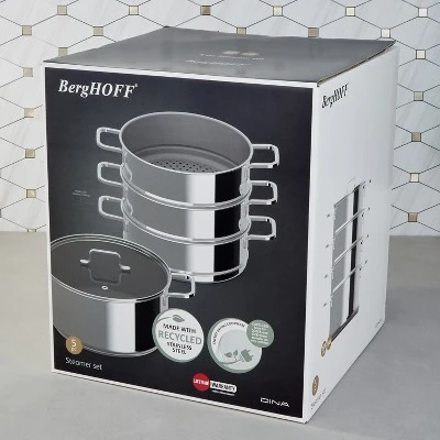 BergHOFF Helix 5Pc Recycled 18/10 Stainless Steel Steamer Set With Glass Lids 5 BergHOFF Helix 5Pc Recycled 18/10 Stainless Steel Steamer Set With Glass Lids - Image 5