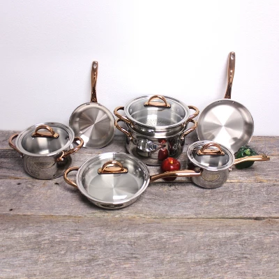 BergHOFF Ouro Gold 11Pc 18/10 Stainless Steel Cookware Set With Glass Lids