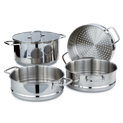 BergHOFF Helix 5Pc Recycled 18/10 Stainless Steel Steamer Set With Glass Lids 2 BergHOFF Helix 5Pc Recycled 18/10 Stainless Steel Steamer Set With Glass Lids - Image 2