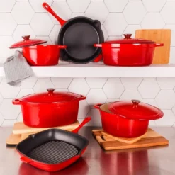 BergHOFF Neo 10Pc Cast Iron Cookware Set With Matching Lid, Oven-Safe Up To 400 Degrees