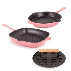 BergHOFF Neo 3Pc Cast Iron Cookware Set, Fry Pan 10", Square Grill Pan 11" & Slotted Steak Press -BergHOFF Store GUEST a81c575f 4e0b 4557 b218 cddd3597c96f