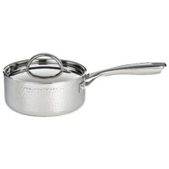 BergHOFF Vintage Tri-Ply Stainless Steel Saucepan With Stainless Steel Lid, Hammered, Silver -BergHOFF Store GUEST ac1cc1e1 b597 4ef7 91c6 4951748cf075