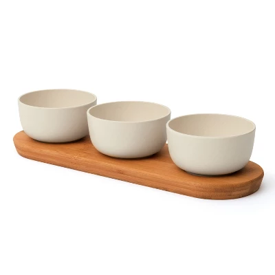 BergHOFF LEO Bamboo Serving Bowls Set With Tray, 9oz Each, White 1 BergHOFF LEO Bamboo Serving Bowls Set With Tray, 9oz Each, White