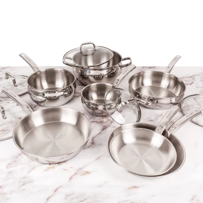 BergHOFF 12Pc 18/10 Stainless Steel Cookware Set With Glass Lid, Belly Shape 2 BergHOFF 12Pc 18/10 Stainless Steel Cookware Set With Glass Lid, Belly Shape - Image 2