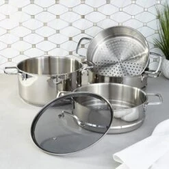 BergHOFF Helix 5Pc Recycled 18/10 Stainless Steel Steamer Set With Glass Lids
