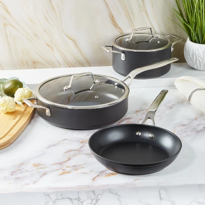 BergHOFF Essentials Non-stick Hard Anodized 11" Deep Skillet 4.3qt. With Glass Lid, Black