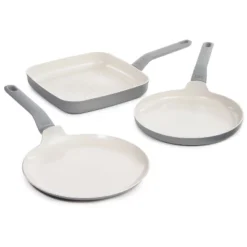 BergHOFF Balance 3Pc Non-stick Ceramic Specialty Cookware Set, Recycled Aluminum, Moonmist