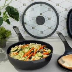 BergHOFF Leo Stone+ 4Pc Nonstick Ceramic Cookware Set With Glass Lid, Recycled Cast Aluminum -BergHOFF Store GUEST f99875c2 46cd 490a a0f9 5ab640245fee